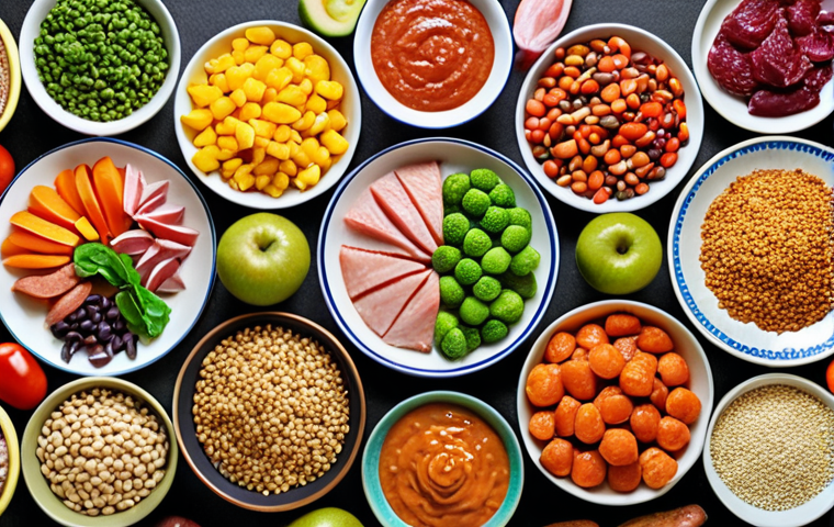 **A colorful and appetizing spread of Flexitarian food.** This should showcase a variety of plant-based dishes (fruits, vegetables, grains, legumes) alongside a small portion of responsibly sourced meat or fish. The image should emphasize the balance and flexibility of the diet.