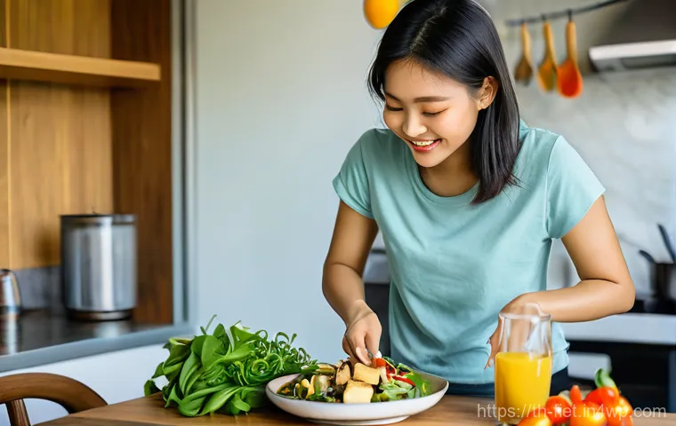 플렉시테리언 식단으로 요리하는 쉬운 방법 - **Prompt:** A vibrant, sunlit indoor scene in a modern Thai kitchen. A healthy and happy young Thai ...