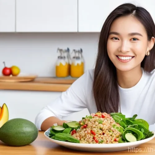 플렉시테리언 식단에서의 주의할 알레르기 - **Prompt 1: Mindful Flexitarian Meal Enjoyment**
    A cheerful young adult, of Thai ethnicity, is s...