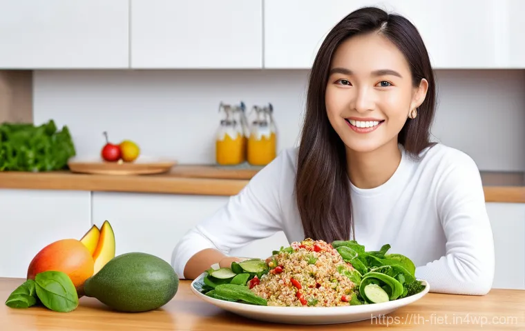 플렉시테리언 식단에서의 주의할 알레르기 - **Prompt 1: Mindful Flexitarian Meal Enjoyment**
    A cheerful young adult, of Thai ethnicity, is s...