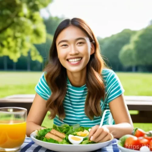 플렉시테리언 식단에서의 식사 후기와 팁 - **Prompt 1: A joyful individual enjoying a vibrant, healthy Flexitarian lunch outdoors.**
    A smil...