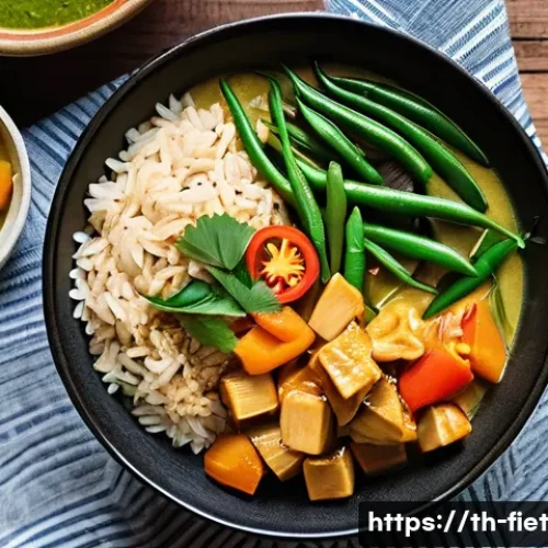 플렉시테리언 식단과 고기 소비에 대한 재고 - **A Vibrant Flexitarian Thai Home Meal:**
    A warm, inviting overhead shot of a beautifully arrang...