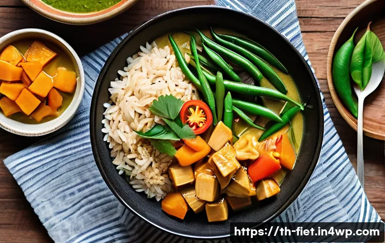 플렉시테리언 식단과 고기 소비에 대한 재고 - **A Vibrant Flexitarian Thai Home Meal:**
A warm, inviting overhead shot of a beautifully arrang...