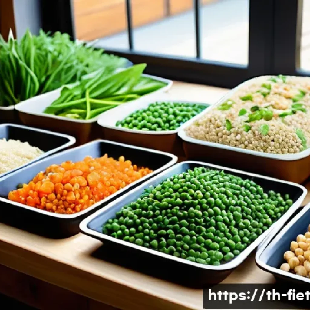 플렉시테리언 식단이 가져오는 변화 - A vibrant, colorful meal prep scene featuring a variety of plant-based proteins such as cooked quino...