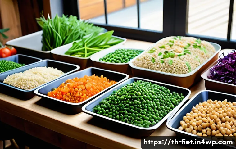 플렉시테리언 식단이 가져오는 변화 - A vibrant, colorful meal prep scene featuring a variety of plant-based proteins such as cooked quino...