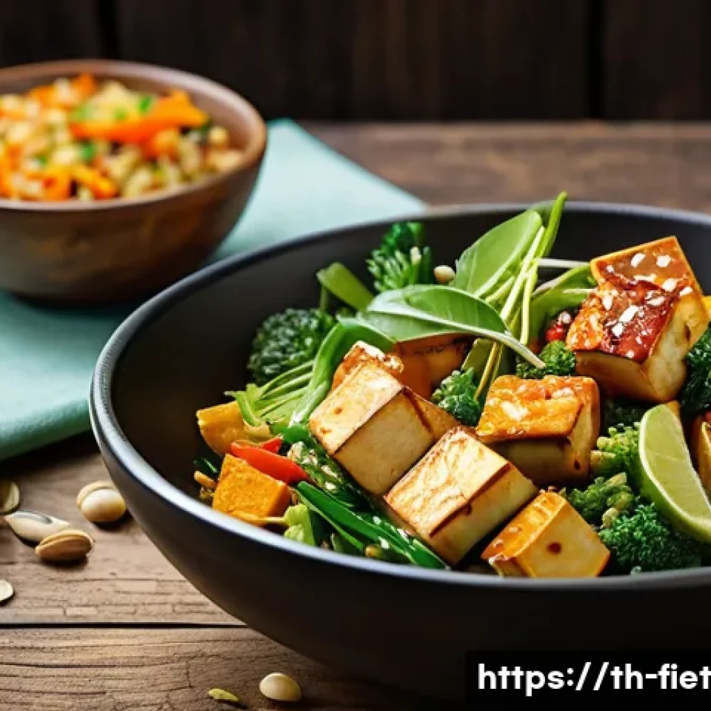 플렉시테리언 식단에서의 비타민과 미네랄 섭취 - A vibrant, healthy flexitarian meal spread on a rustic wooden table featuring colorful dishes: stir-...