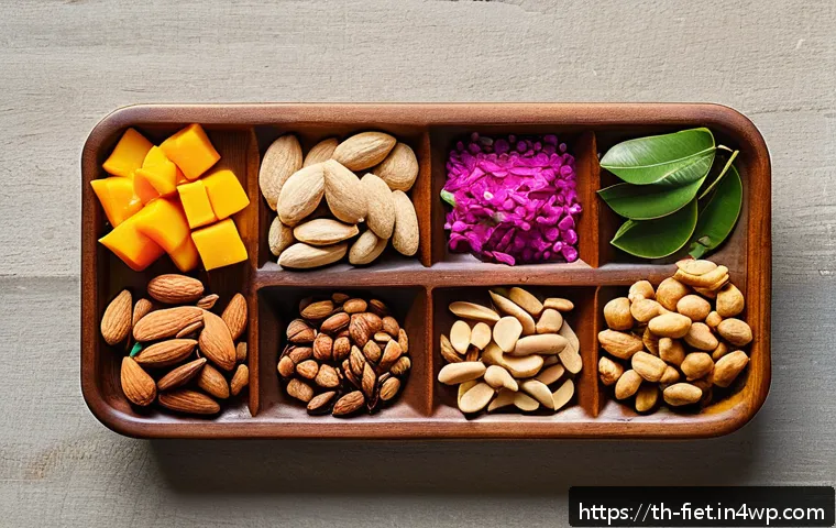 플렉시테리언 식단을 위한 스낵과 음료 선택 - A vibrant, inviting snack setup featuring a variety of natural ingredients popular in Thai flexitari...
